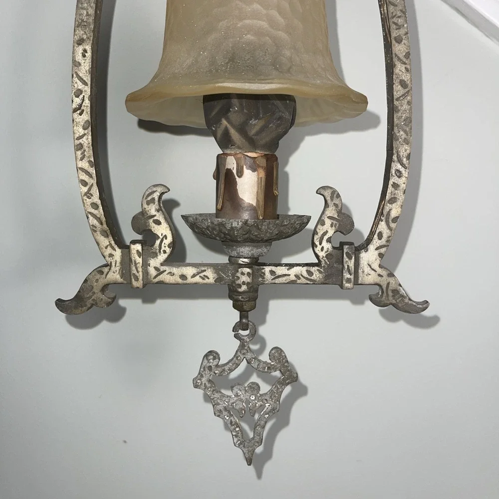 Vintage Spanish Revival/Gothic‎ Wrought Iron Pendant Light Fixture